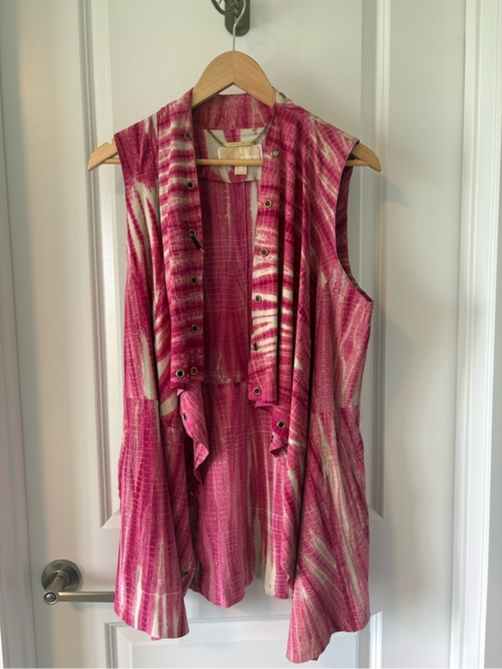 Michael Kors Pink Tie Dye Goat Suede Draped Vest Grommet Trim Medium